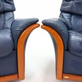 Ekornes Stressless — Pair of Adjustable Swivel Armchairs — Blue Leather