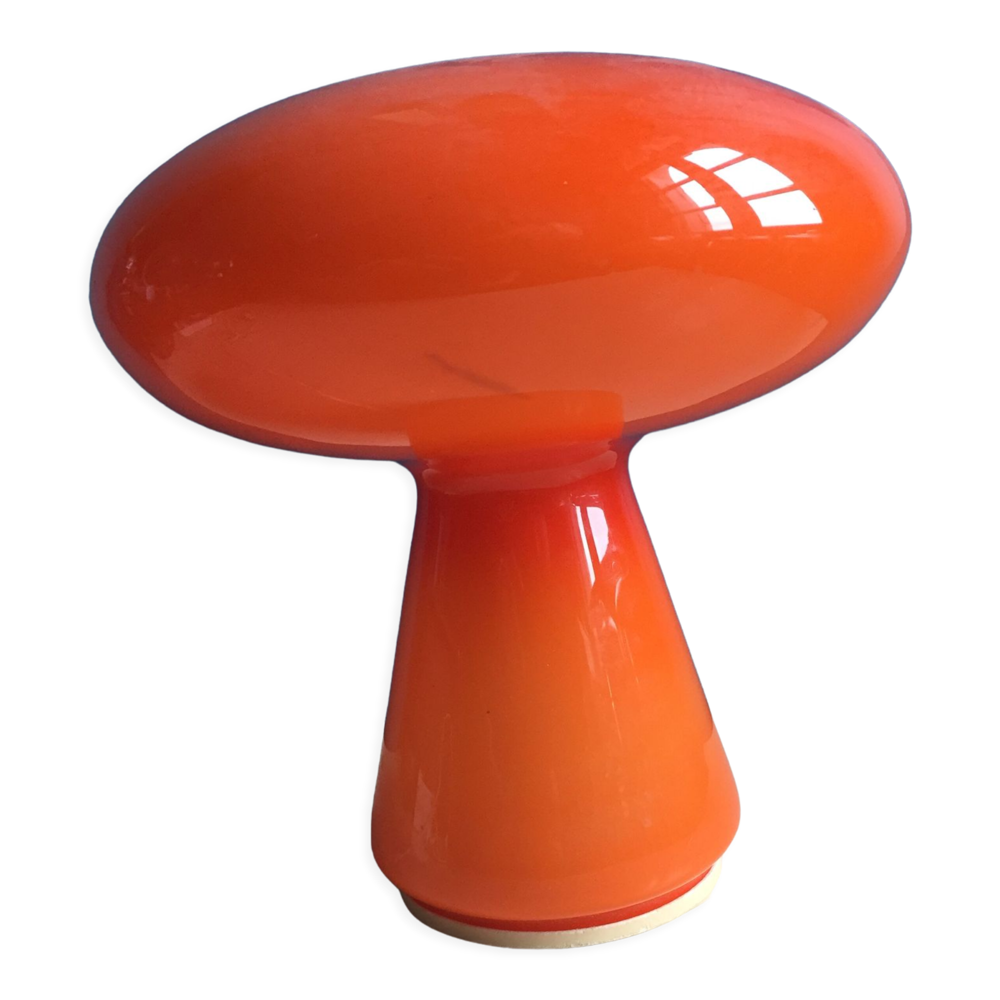 Lampe champignon en verre, opaline orange, années 70