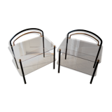 Paire de tables d'appoint, chevets en verre fumé, 1980