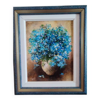Oil on canvas bouquet of forget-me-nots