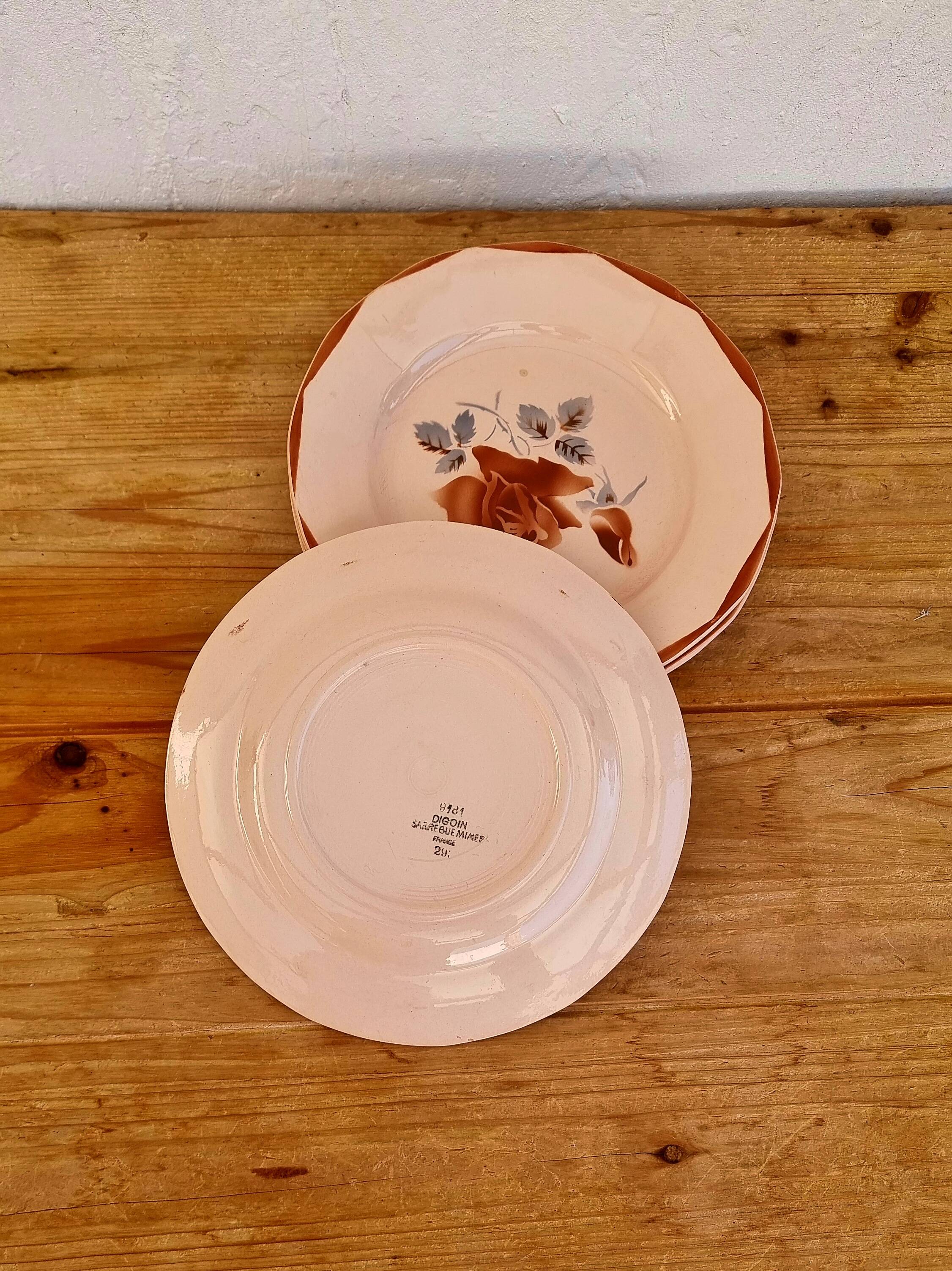 Set of 4 pink plates Digoin Sarreguemines