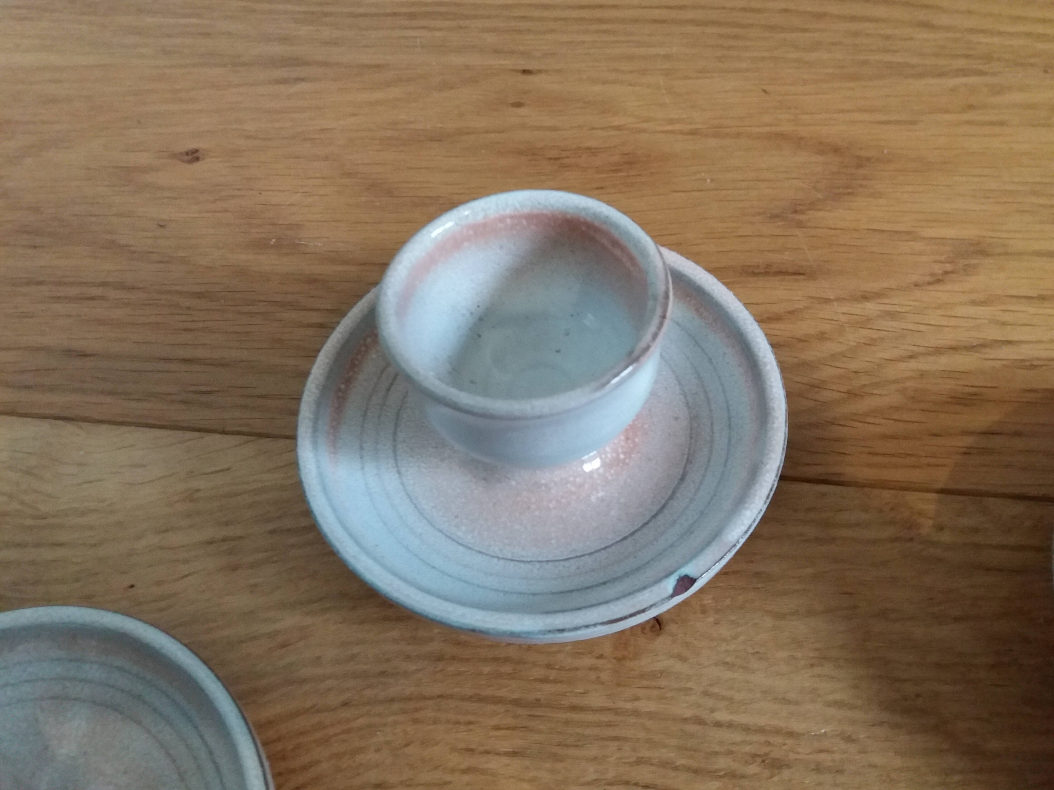 Egg cups signed Atch Chantal and Thierry Robert sandstone from Poncé sur Loir