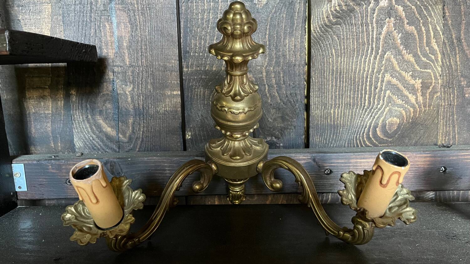 Pair of vintage golden bronze 2-light wall lights