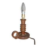 Lamp foot shape wooden candlestick turned old