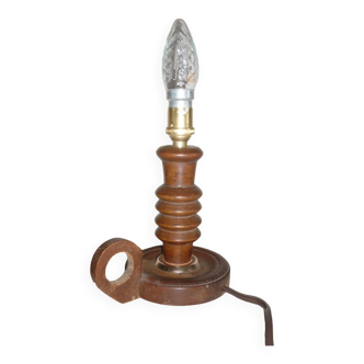 Lamp foot shape wooden candlestick turned old