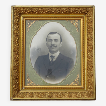 Ancien portait photo dans cadre doré 53 x59 cm, daté 1910