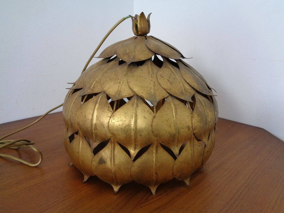 Large French Brass Lotus Ceiling Lamp, 1940s