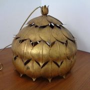 Large French Brass Lotus Ceiling Lamp, 1940s