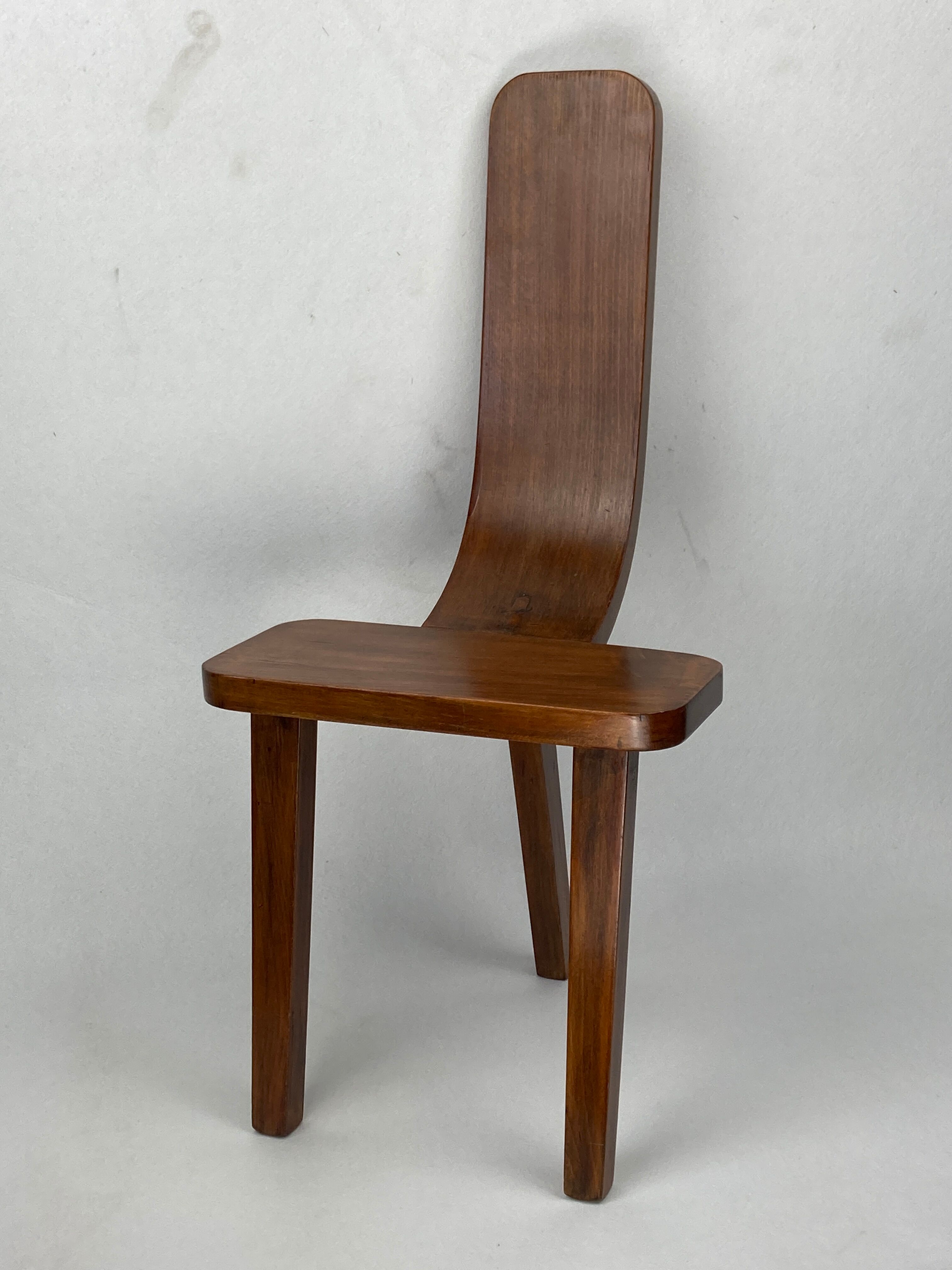 Brutalist low tripod milking stool or side chair Spain ca 1950s