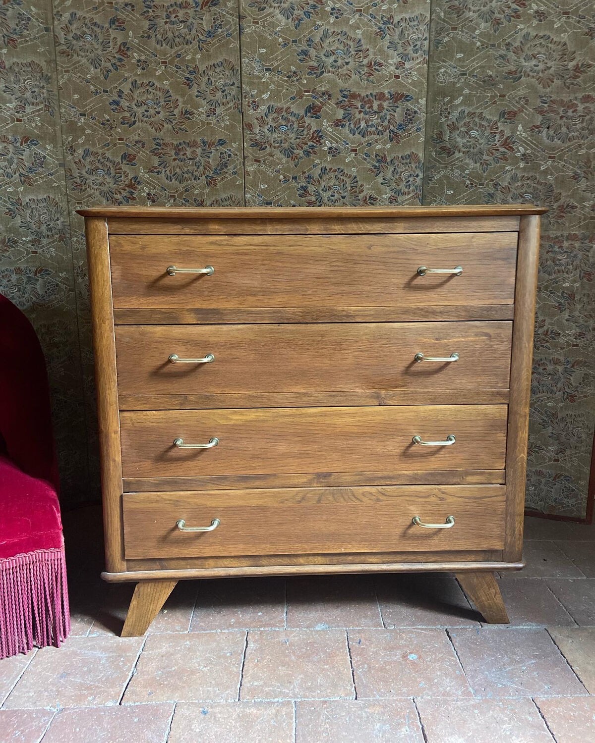 Vintage chest of drawers oak compass feet