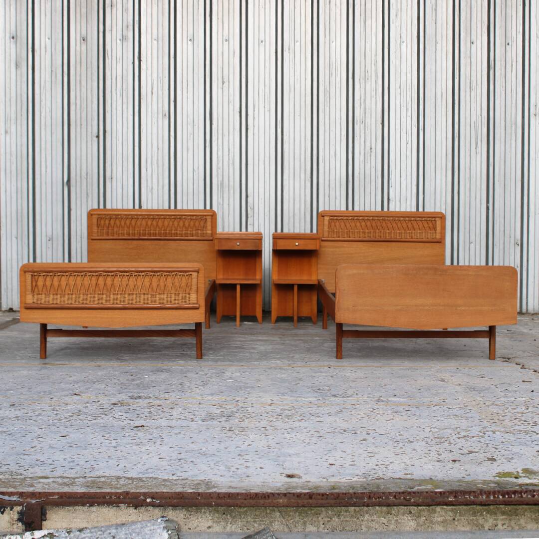 Pair of twin beds and bedside tables 1950