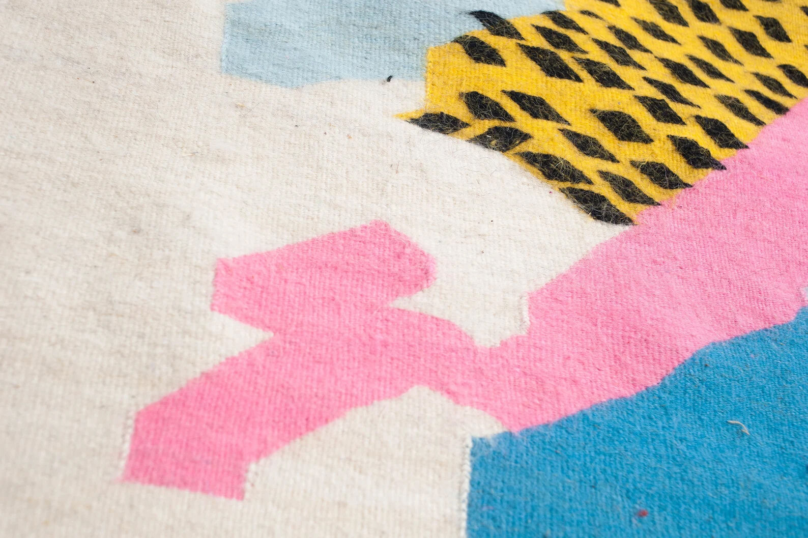 Handmade carpet, contemporary for living room, white & colors, wool, Khalil Minka, 220x140 cm