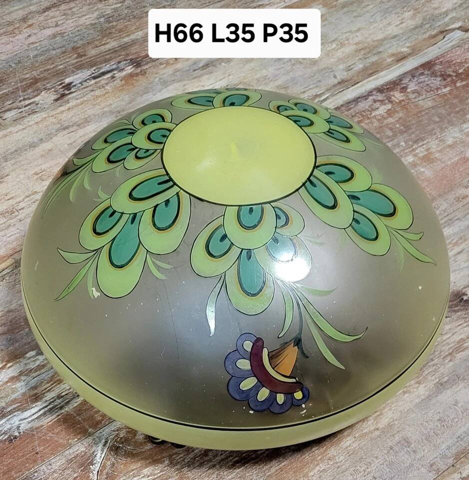 Lustre plafonnier style Art Déco en verre peint de fleurs stylisées