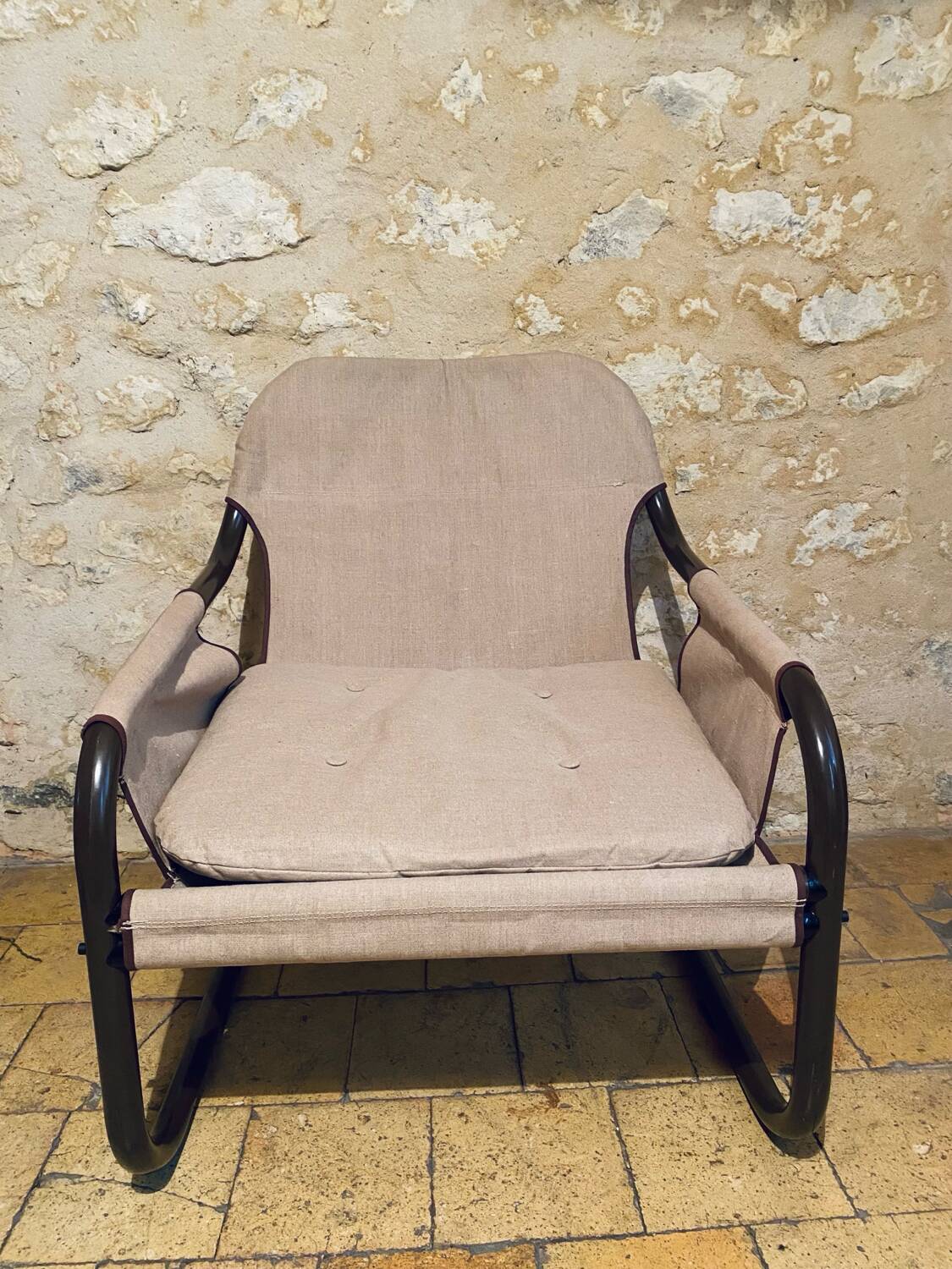 Fauteuil Ikea vintage en lin et métal