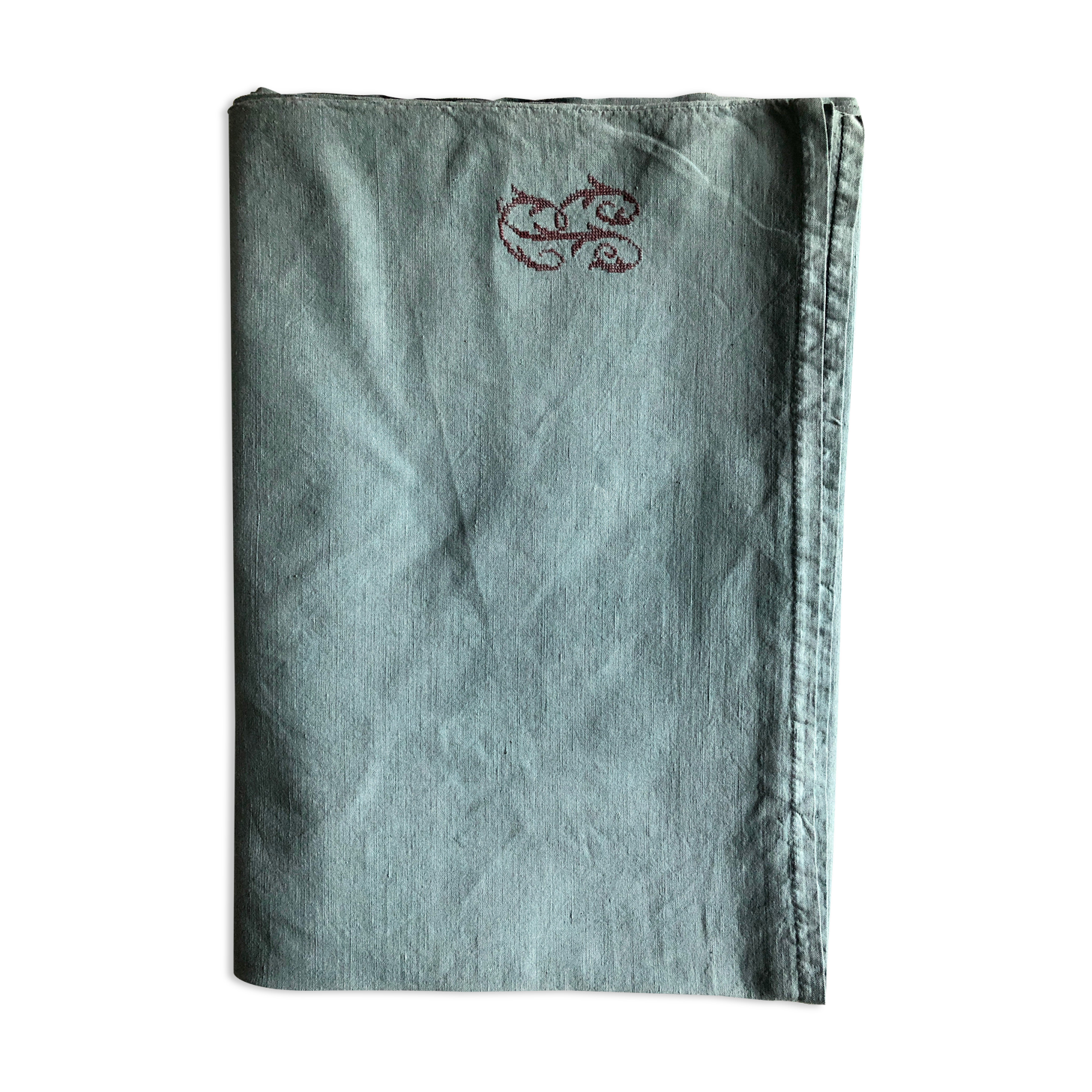 Old harvest tablecloth in linen and cotton tinted in steel blue