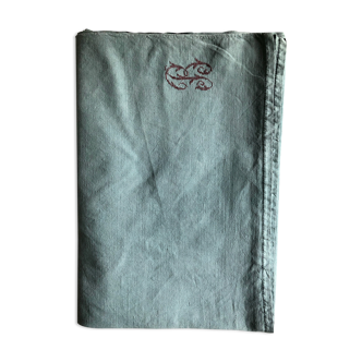 Old harvest tablecloth in linen and cotton tinted in steel blue
