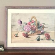 Tableau aquarelle panier de pivoines