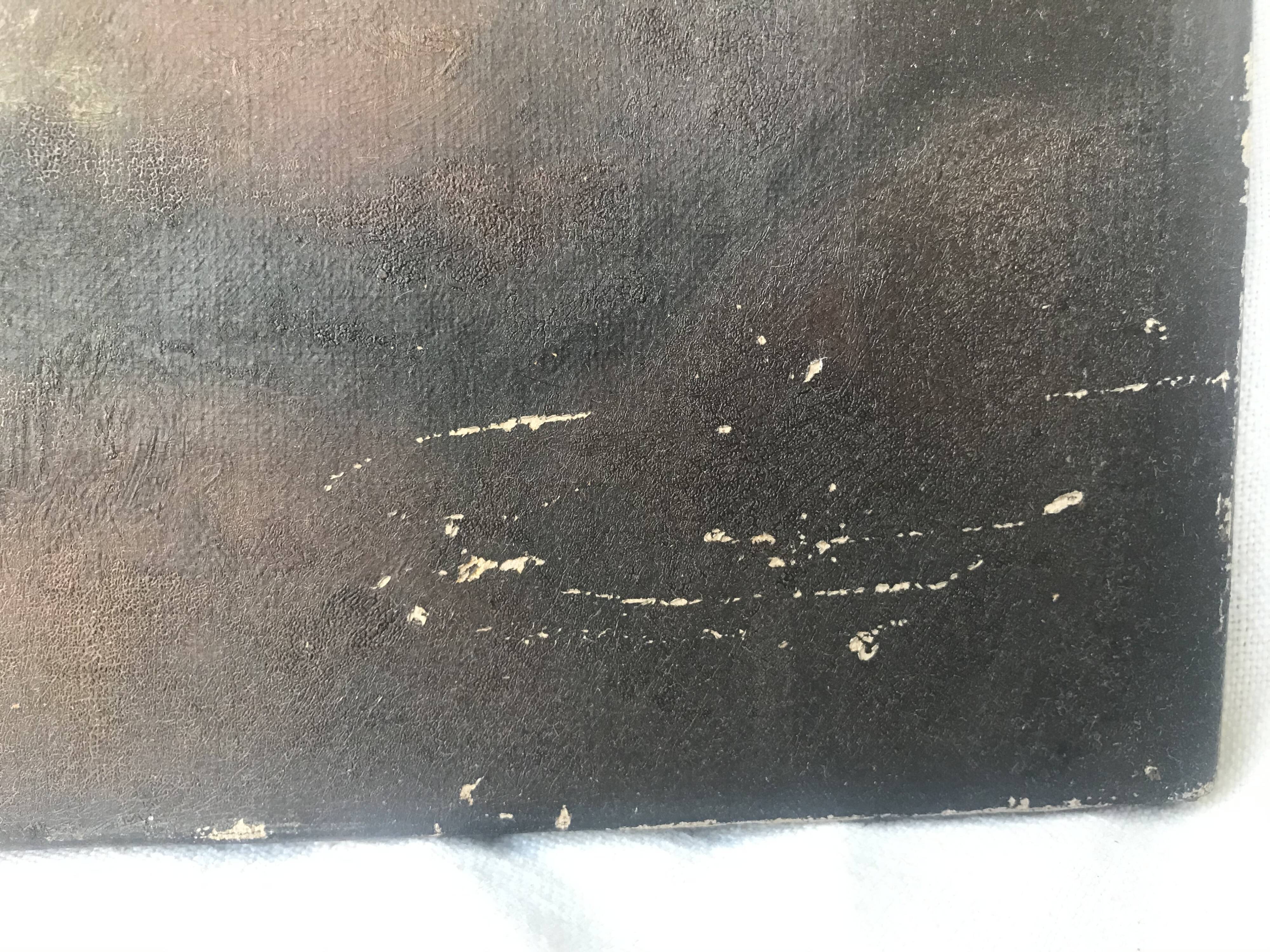 Ancient oil on canvas painting North American waterfall landscape