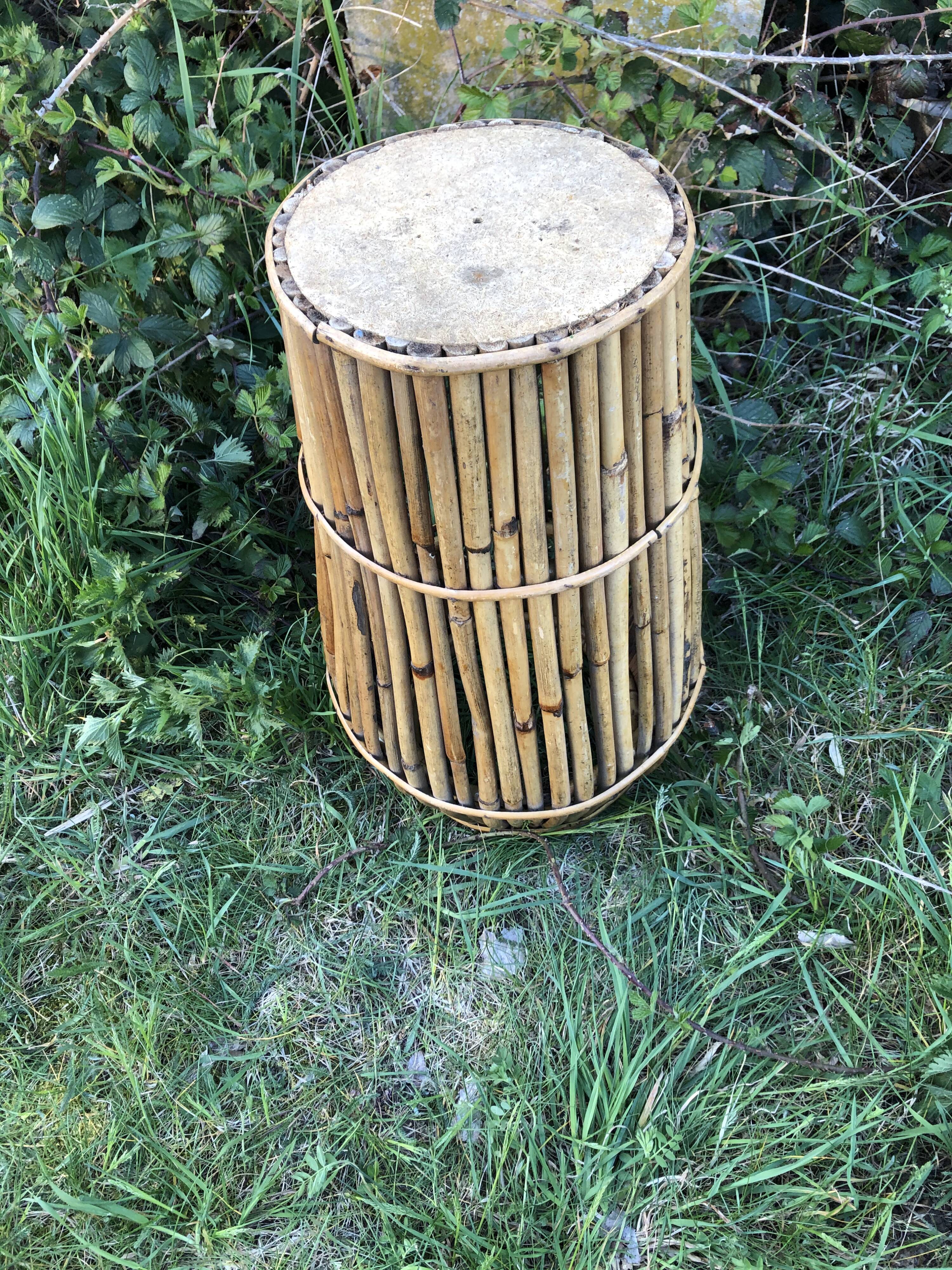 60s rattan bamboo umbrella holder