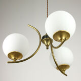 Mid century italian brass and opaline chandelier