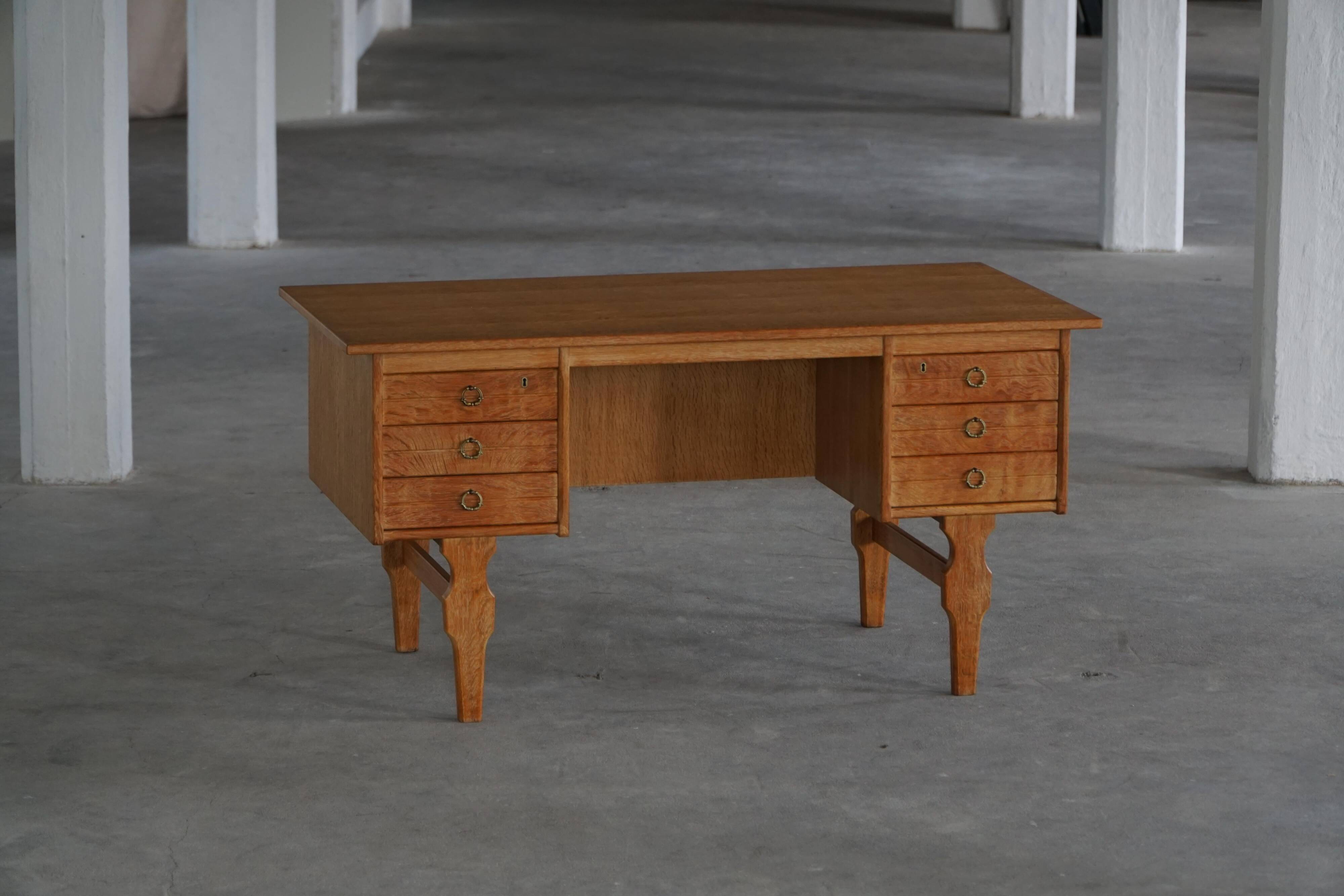 Free-standing oak desk, Mid-century modern Danish, Henning Kjærnulf, 1950s