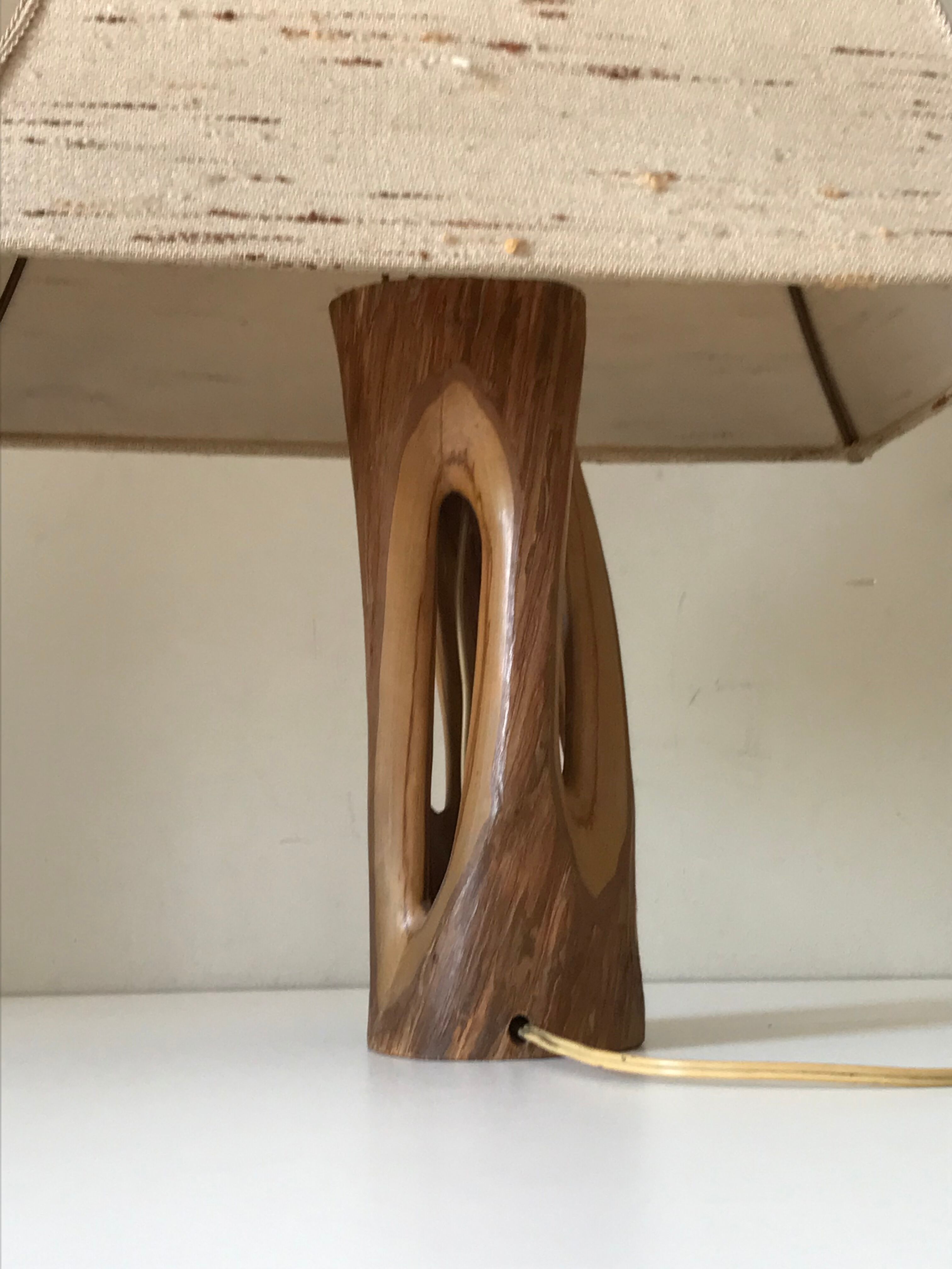 Vintage openwork wood lamp annees 60