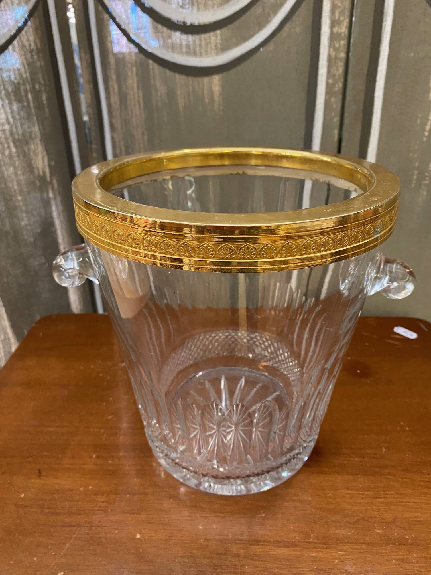 Saint Louis crystal champagne bucket with thistle thistle decor with rim