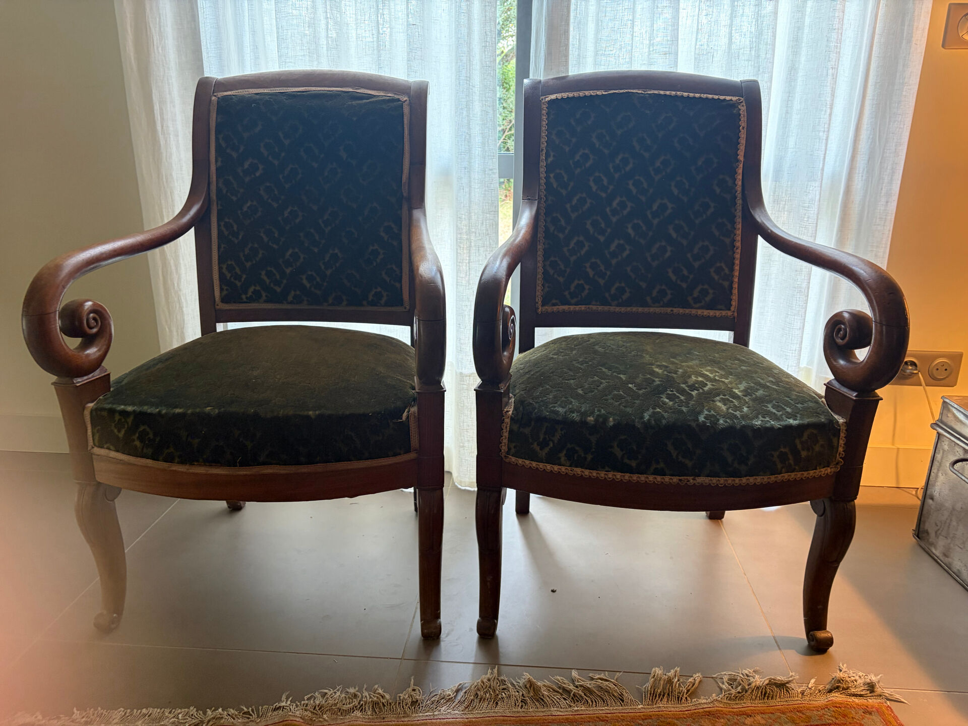 2 Fauteuils velours vert