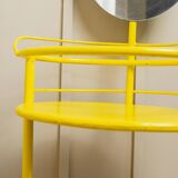 Yellow metal side table with swiveling oval mirror and two tray shelves, vintage 1960s Italy