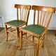 Pair of bistro chairs in light curved wood and green seat 1950s