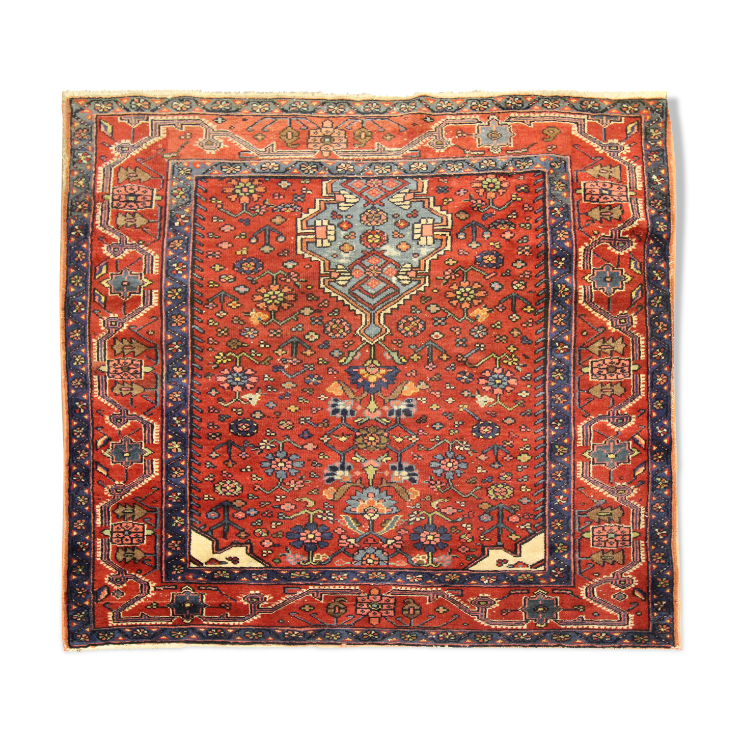 Handwoven rust wool carpet square oriental area rug - 134x136cm