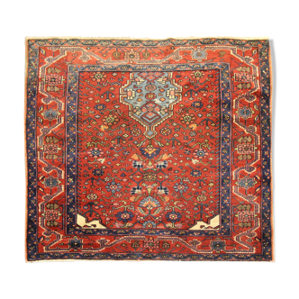 Handwoven rust wool carpet square oriental area rug - 134x136cm