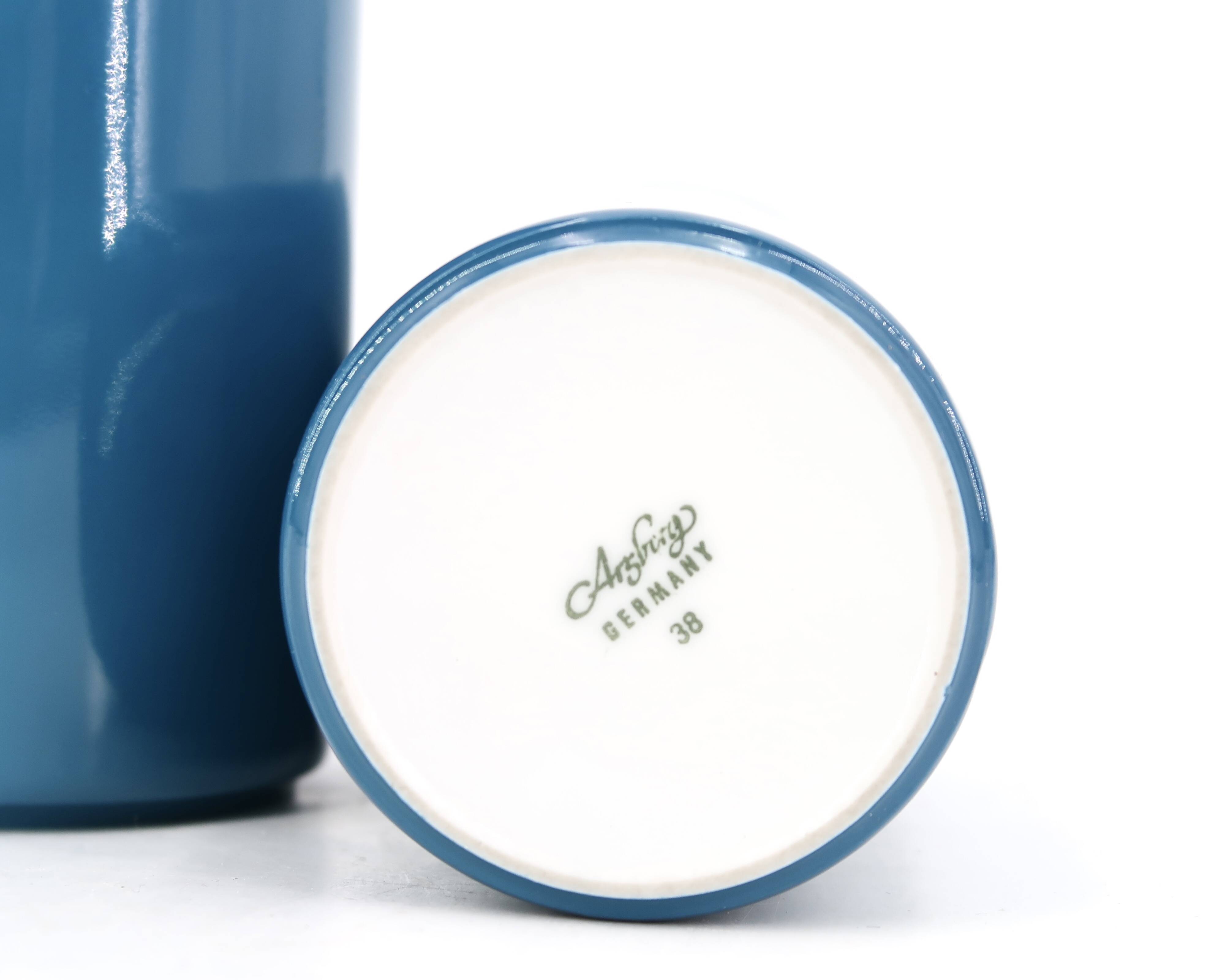 Arzberg Germany duck blue porcelain "roll" vases, 1970s