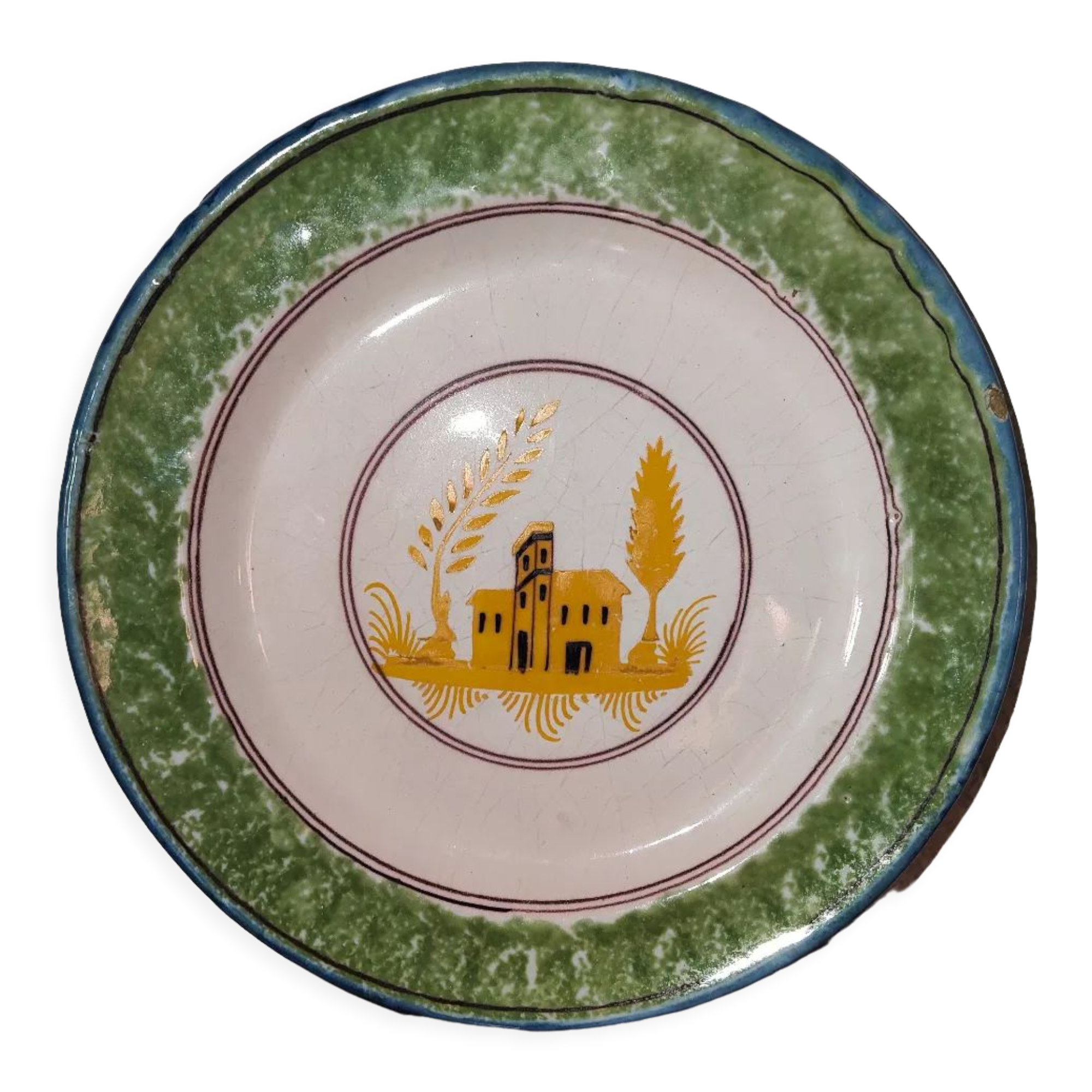 Nevers earthenware plate? XIXth Century with palace decoration
