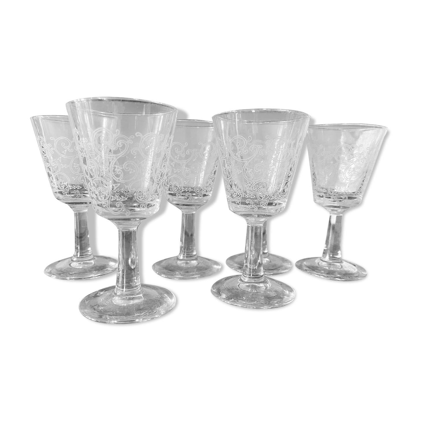 6 engraved antique glasses