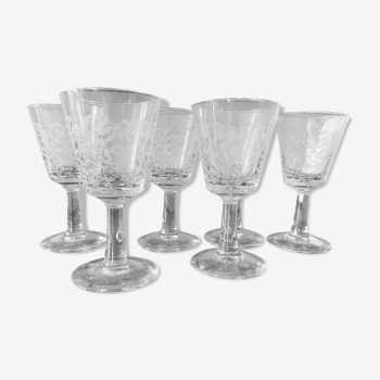 6 verres anciens gravés