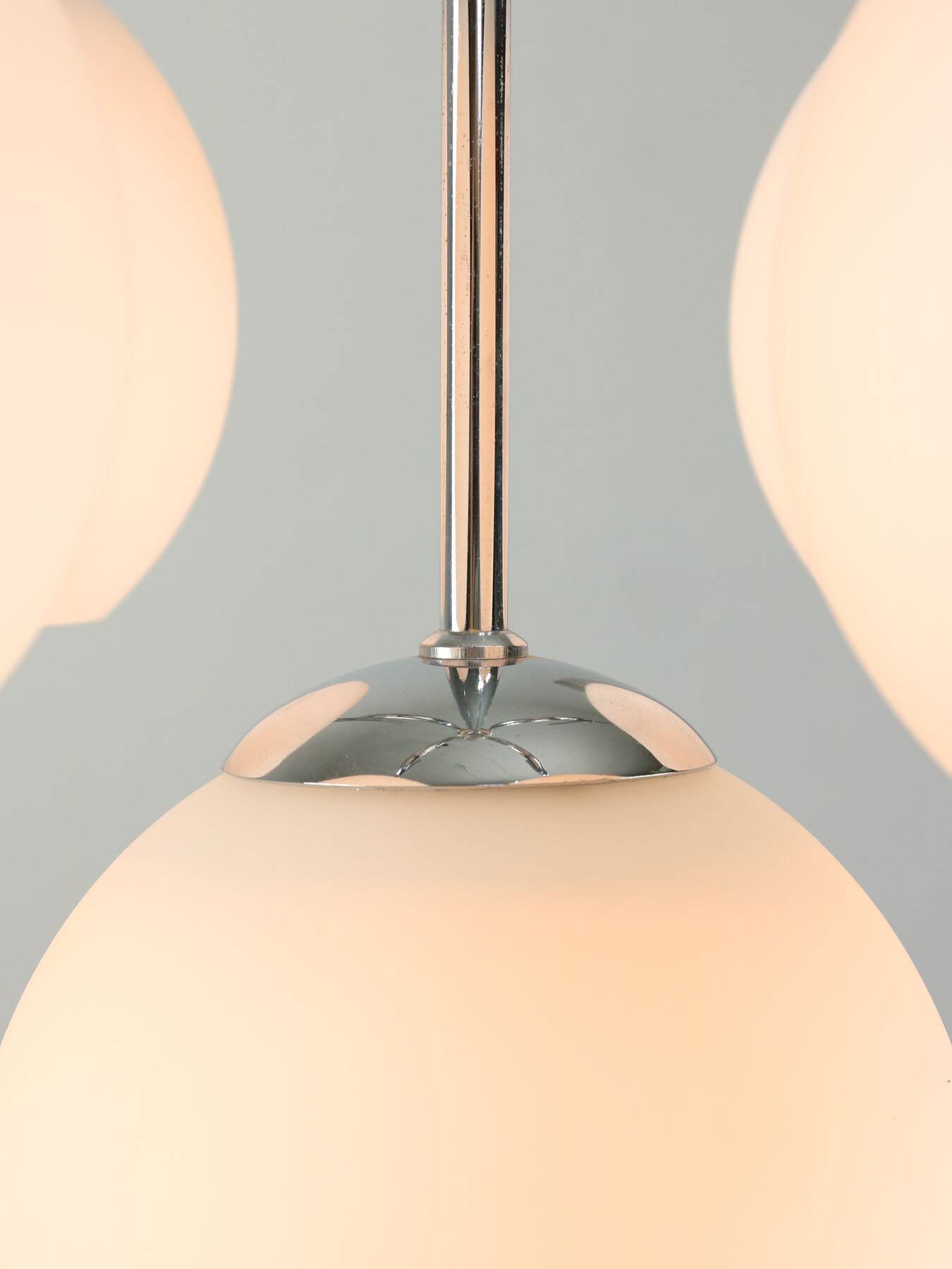 Vintage Italian Chrome and Opaline Chandelier, 1970s