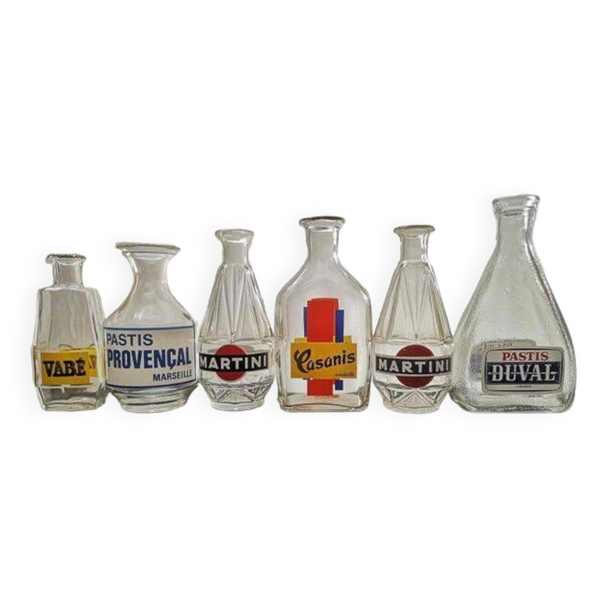 Set 6 vintage advertising carafes/pitchers bistro bar