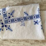 Old tablecloth with English embroidery and cross-stitch - Linen - 160x120 cm