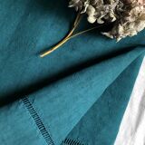 Drap ancien en pur lin lavé teinté en vert émeraude