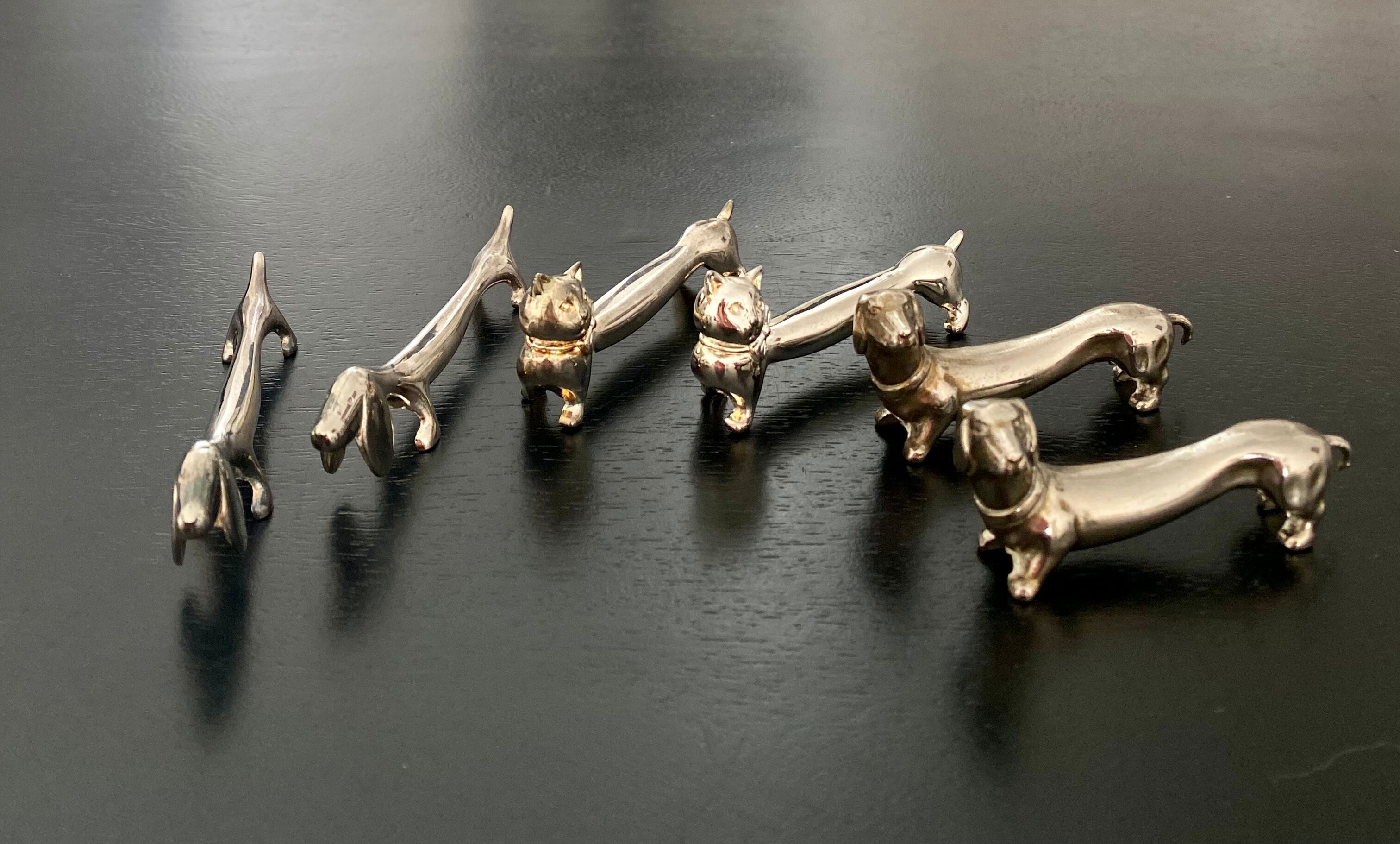 6 porte-couteaux forme chien et chat en métal