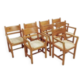 Set of eight pine dining danish chairs with Rope Seat 1980'