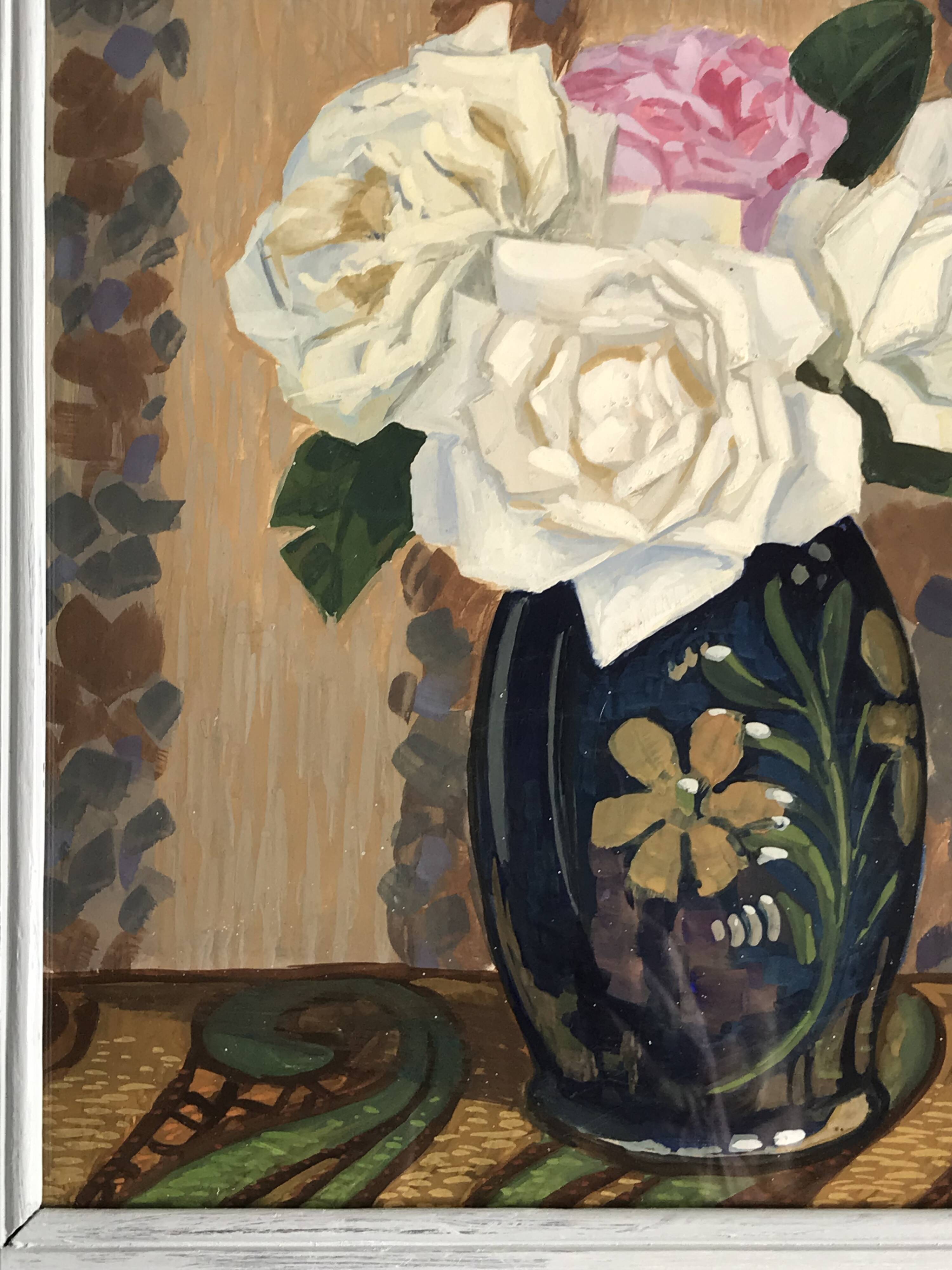 Tableau Art Déco, vases aux roses vers 1920