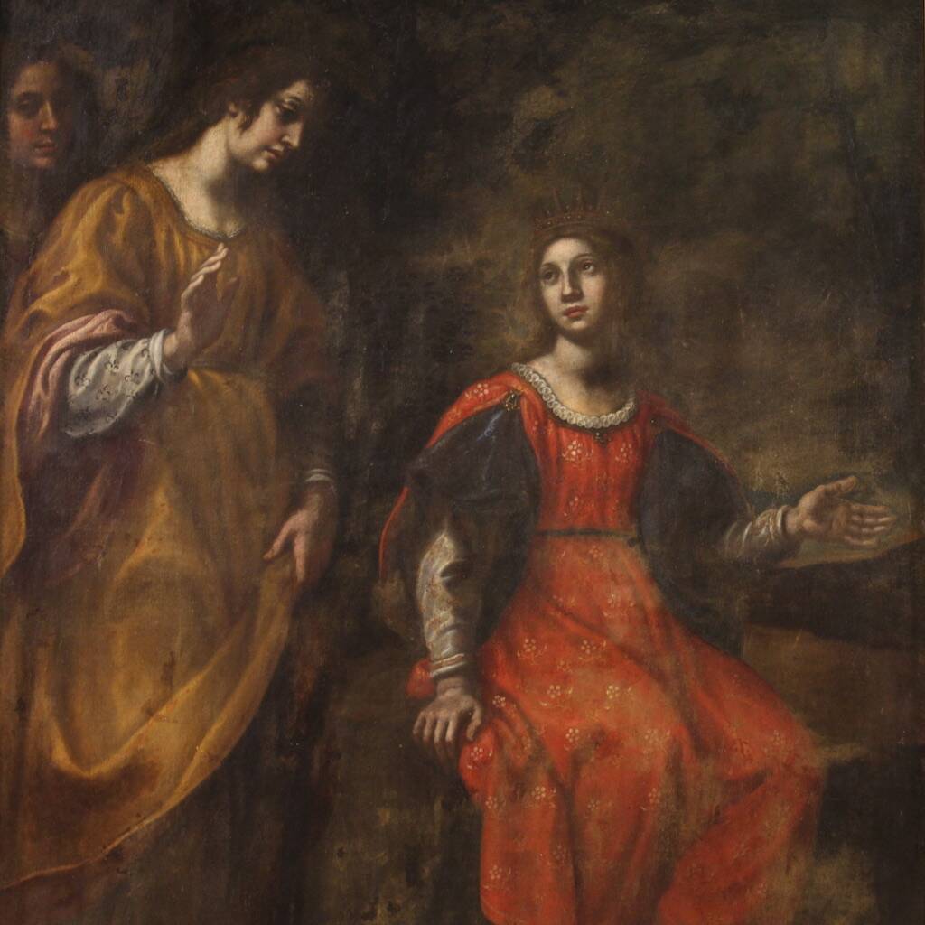 Peinture italienne antique du XVIIe siècle, Moïse sauvé des eaux.