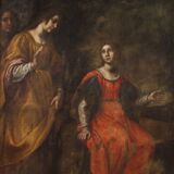 Peinture italienne antique du XVIIe siècle, Moïse sauvé des eaux.