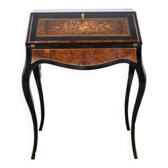 Small Sloping Desk in Blackened Pear and Amboyna, Napoleon III Period – Mid-19th Century