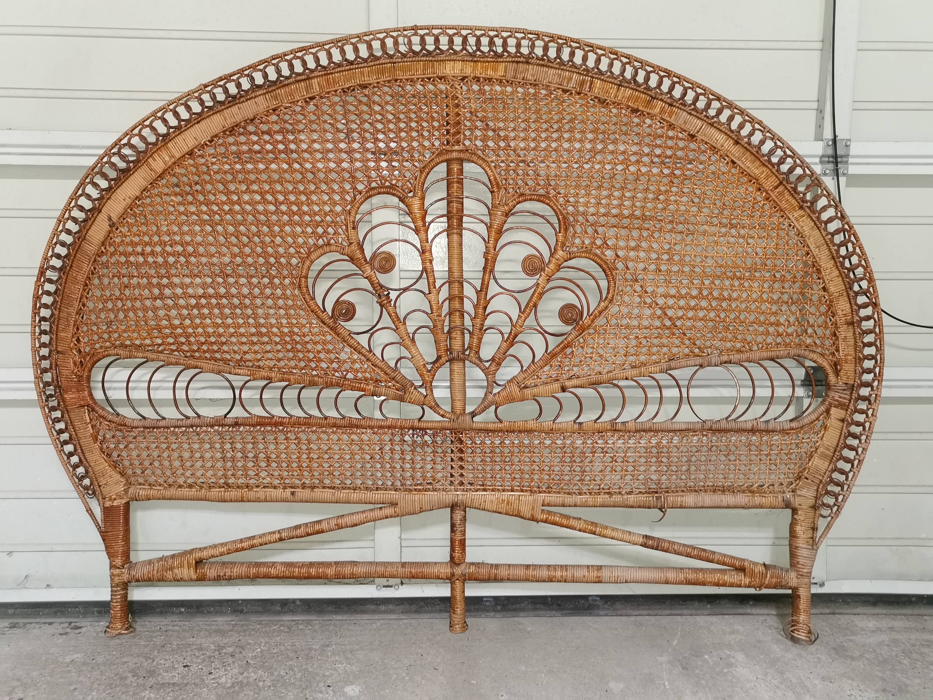 Emmanuelle peacock rattan and cane headboard 1960
