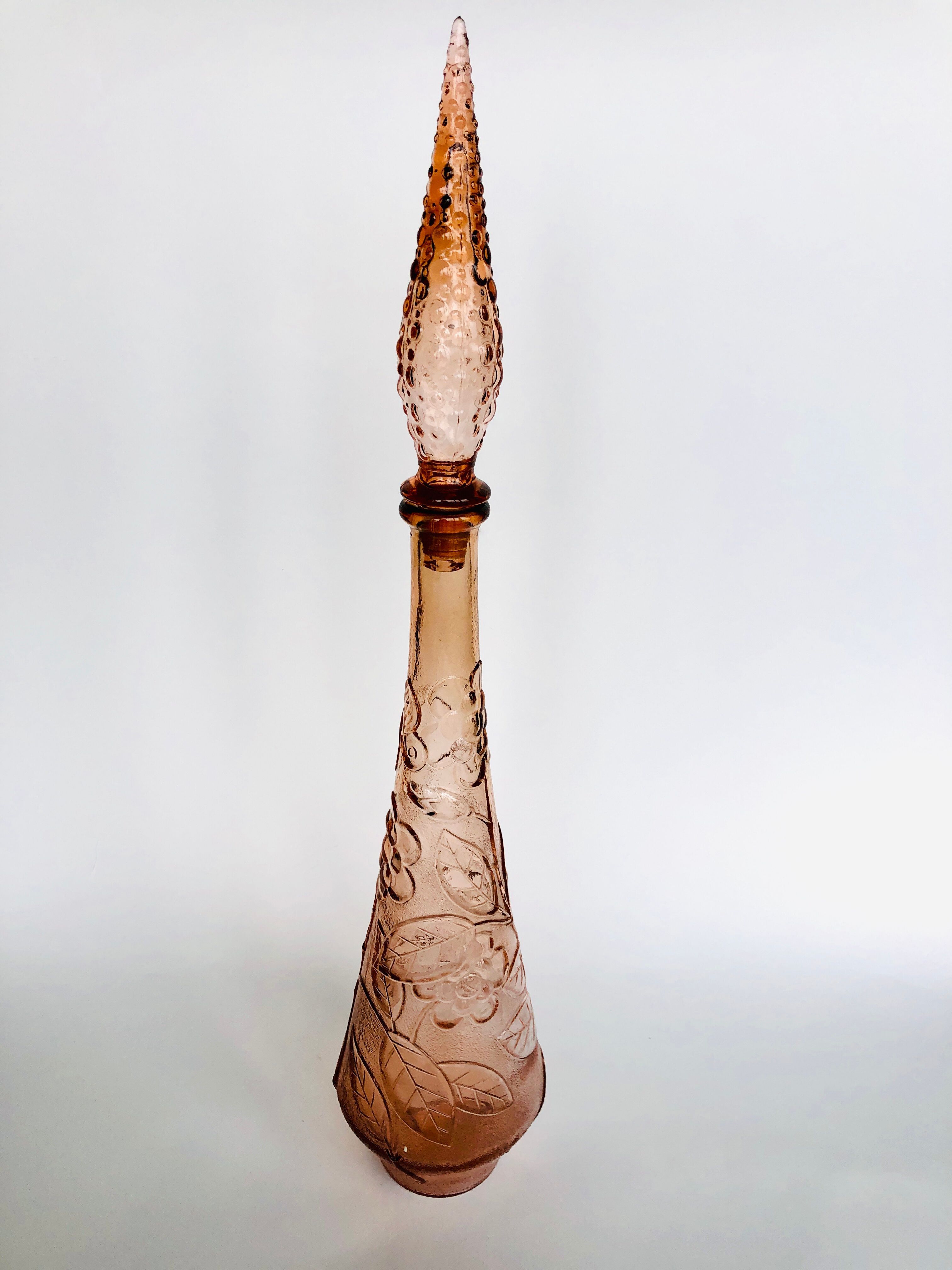 Old pink Empoli glass decanter 1960