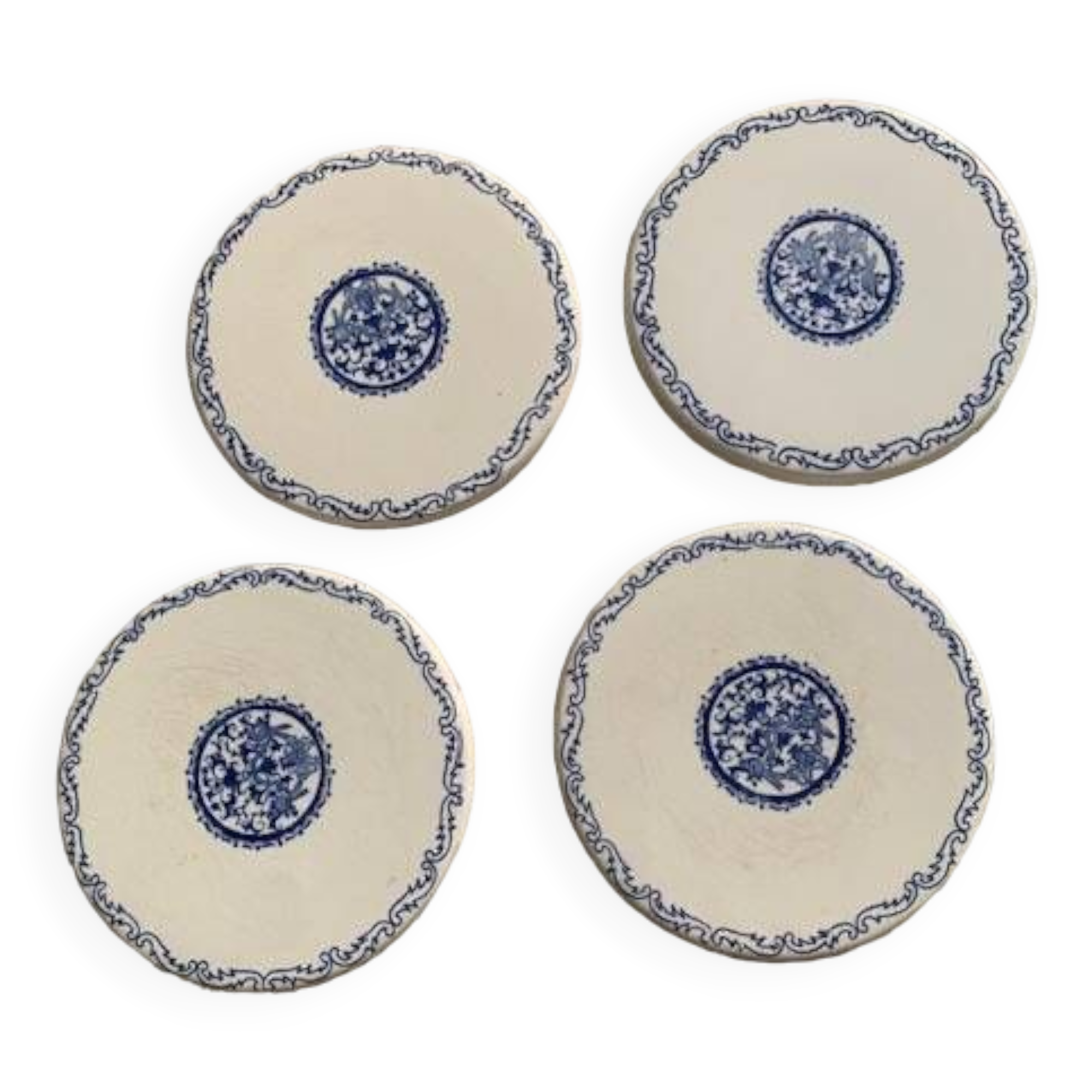 4 Rouen 1932 model bottle coasters in earthenware