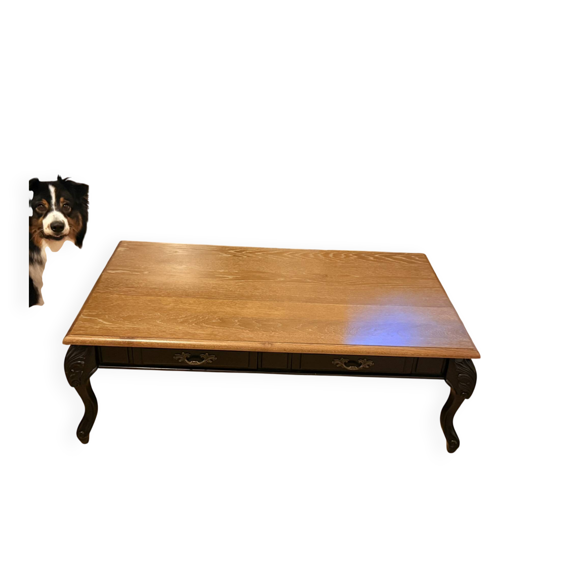 Black wood and oak coffee table – 4 storage drawers